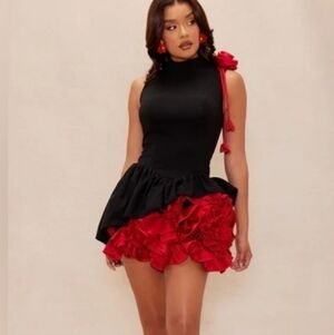 Elegant Black and Red Ruffle Dress